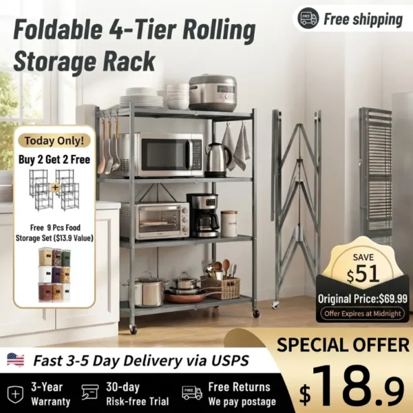 4-TierHeavy Duty Shelf -Instantly Organize, No Assembly Needed!