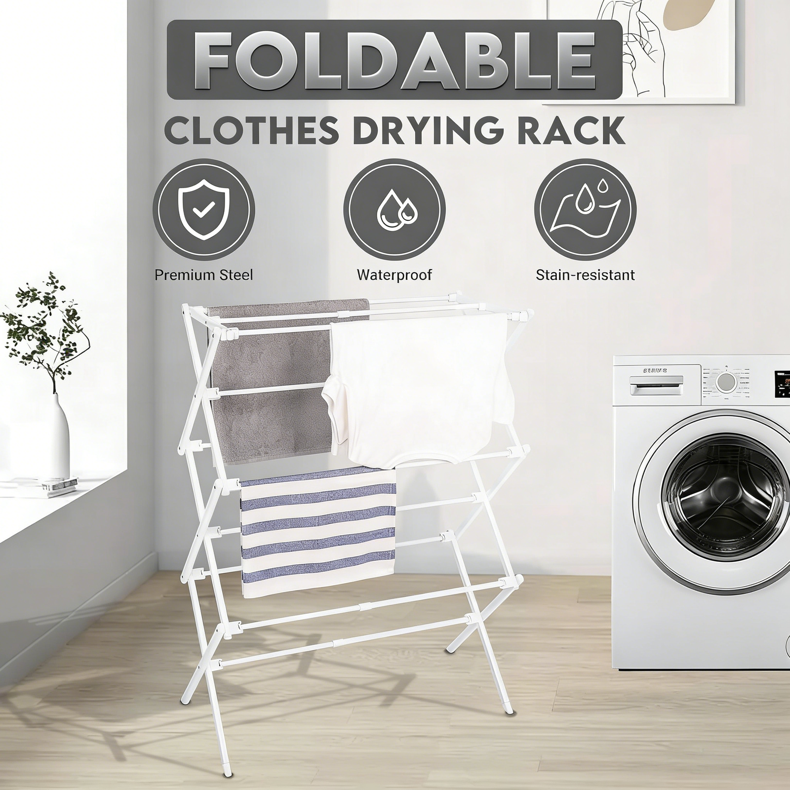 图片颜色修改 (4) ZOES HOMEWARE 2026 Enhanced Clothes Drying Rack | Foldable Drying Rack Clothing for Laundry - Image 1