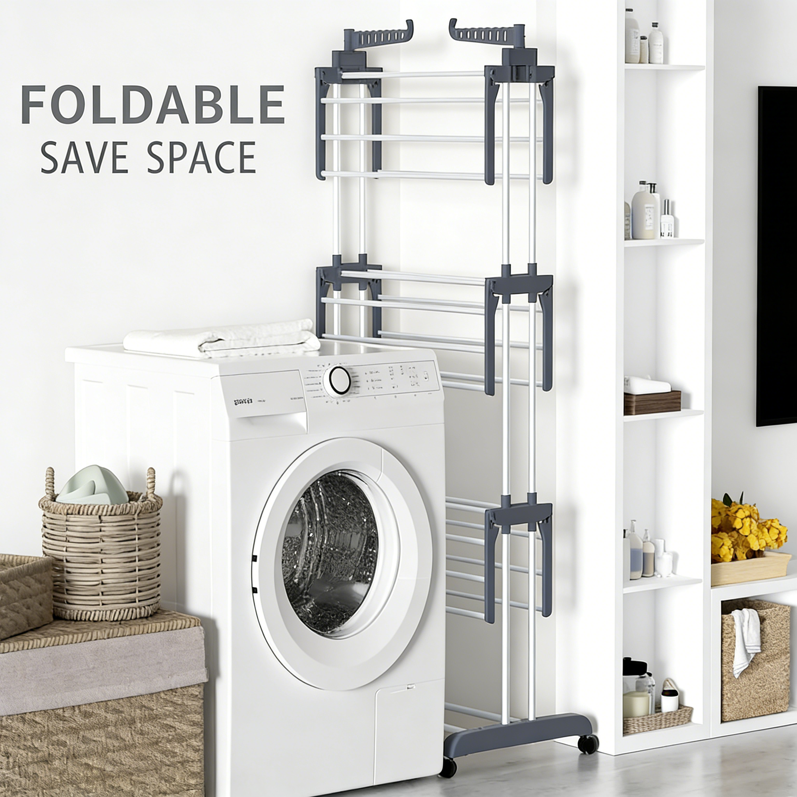 图片颜色修改 HOMIDEC Clothes Drying Rack, Oversized 4-Tier(67.7" High) Foldable Stainless Steel Drying Rack Clothing - Image 1