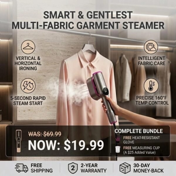 1200w Smart Garment Steamerwith Real-Time Temp Display